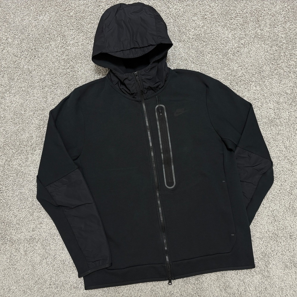 Nike Tech Fleece Hybrid Full Zip Hoodie Jacket Zip Pocket Black Mens Large (L)